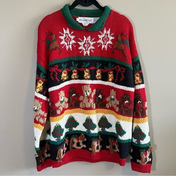 The Eagle’s Eye Sweaters - The Eagle’s Eye Women’s Hand Knit Christmas Sweater Large
